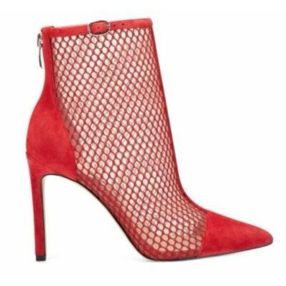 NINE WEST Women’s Red Mesh Suede Pointed Toe Stiletto Booties Size 9.5M - Picture 1 of 9